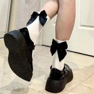 Женские носки, японские весенне-летние универсальные носки в стиле Лолиты с черным бантом для девочек, милые короткие сказочные принцессы с ворсом
