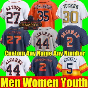 Nuove maglie da baseball personalizzate S-4XL JOSE ALTUVE GEORGE SPRINGER HOUSTON BRANTLEY Justin Verlander ALEX BREGMAN ASTROS KYLE TUCKER CRAIG BIGGIO Uomo Donna Gioventù