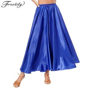 Scene Wear Womens Belly Dance Satin kjol Lyrisk övning Performance Costume Arabic Halloween Solid Color Ruffle Maxi kjolar