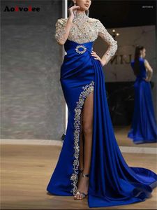 Casual Dresses Aotvotee Patchwork Maxi für Frauen 2024 Mode Vintage Rollkragenkleid Elegant Slim Split Abend