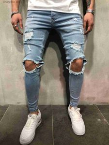 Mäns jeans jeans för män mode mager rippade denim byxor cyklist högkvalitativ manlig smal casual mens byxor hiphop jogging jean homme t240205