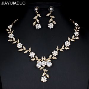 Jiayijiaduo Classic Bridal Jewellery for Womens Dresses Accessoriesキュービックネックレスイヤリングセットゴールドカラーウェディング240202