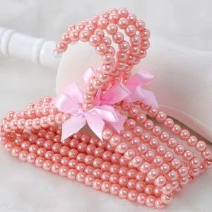 5/10pcs Baby Clothes Hanger Pearl Bow Rack Dog Hanger Plastic Pearl Bead Clothes Hangers Pet Cat Clothing Kid Hangers Organizer 240118