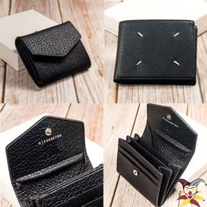 新しいMargiela Designer Card Holder Wallet Real Leather Black Four Stitches Purse Four Card Slots Zip Coin Pouch Cardholder高品質10Aウォレット