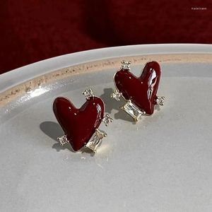 Brincos vintage coração vermelho cristal esmalte para mulheres coreano amor zircão requintado doce brincos na moda jóias presentes de festa