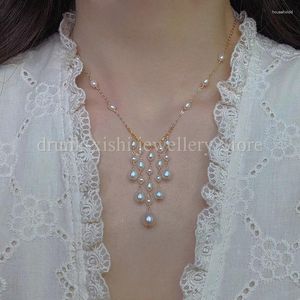 Pendants Vintage Elegant Fairy Natural Pearl Necklace Young Model Fine Jewelry Collarbone Chain Tassel Retro Baroque Collar Rice Grain