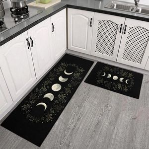 Carpets Kitchen Rug Black Gothic Witchy Moon Printed Floor Mat Anti-slip Long Strip Carpet For Bedroom Living Room Hallway Home Decor