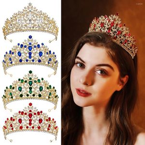 Hårklipp diezi koreanska elegant röd grön blå kristall tiara krona för kvinnor flickor bröllop lyx brud drottning party klänning tillbehör