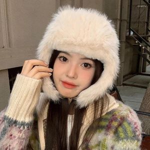 Berets Windproof Trapper Cap Winter Plush Faux Fur Hat For Women Warm Thick Ski Russian Caps With Earflap Ushanka Bomber Hats