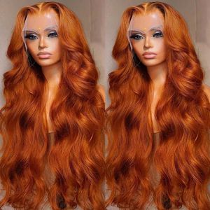 Body Wave 13x4 Colored Lace Frontal Wig 13x6 Ginger Orange HD Front Glueless Human Hair To Wear For Women 30 Inch 240130