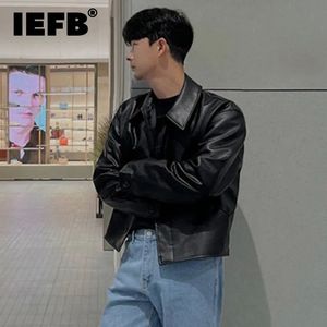 IEFB Short Motorcycle Pu Leather Coat Trend Mens Autumn Korean Style High End Lapel Loose Jacket Fashion Streetwear 9C1118 240130