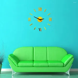 Wall Clocks Frameless 3D DIY Clock Roman Numbers Sticker Of Mute Design For Office Home Bedroom