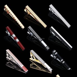 Tie Clips Bakır Şerit Ekose Gömlek Üst Elbise İş Takımı Bar Clasps Boyun Bağlantıları Erkekler için Altın Moda Takı