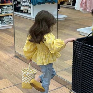 Clothing Sets Children 2024 Korean Style Spring Girls' Baby Floral Long Sleeve Shirt Nine Point Flare Jeans Fashionable Set