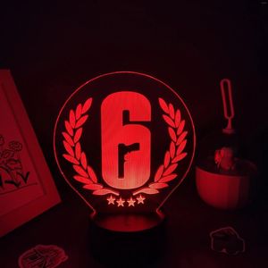 Night Lights Rainbow Six 6 FPS Game LOGO 3D Lamps Led RGB Neon Cool Gift For Friends Bedroom Table Desk Colorful Mark Decoration