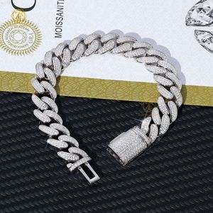 Billiga prispass diamanttestare 12mm 7 tum 925 sterling silver moissanite is ut hiphop smycken kubansk länk armband män