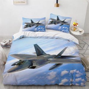 Conjuntos de cama Avião Capa de edredão King Queen Size Microfibra Flying Plane Set Aeronave Sky Print Consolador para crianças meninos meninas