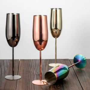 Şarap Camı Paslanmaz Çelik Fantezi Şampanya Flütleri Düğün ve Parti için Çeşitli Renkler Set 0206