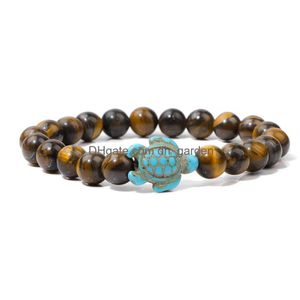 Charm Armband Natural Stone Rose Quartz Tiger Eye Turtle Armband Wholesale Beach Jewelry Drop Delivery DH4TC