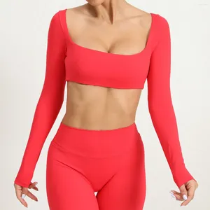 Camisas ativas lycra ginásio superior feminino estofamento camisa esportiva mulher push up yoga roupas de manga longa colheita 2024 roupas esportivas vermelho marrom