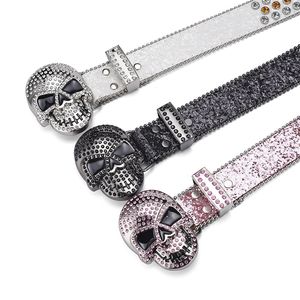 Kvinnors Y2K Crystal Studded Diamond Belt Belt Accessories Skull Head Jeans Rivet Belt Women Spicy Girl Outfit Colored Diamond Seventionly Principal Nedgång Loguat