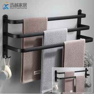 Towel Bar 30-60 CM Multi Rod Holder Bathroom Accessories Wall Rail Organizer Hook Hanger Aluminum Storage Rack Matte Black Shelf 240118