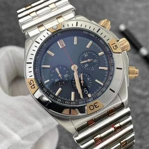 U1 Высший класс AAA Bretiling 44 мм Super Chronomat с синим циферблатом Часы Кварцевый хронограф Дата Мужские часы Ремешок из нержавеющей стали Мужские наручные часы J697