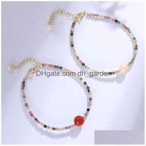 Catena M Bracciale in tormalina in pietra naturale Piccole perle di pietre preziose Braccialetti regolabili Braccialetti Gioielli da donna Consegna di goccia Dh4Oh