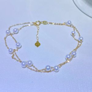 23020302 Women's Jewelry pearl bracelet chain bangle freshwater 3-4mm multi double two set au750 yellpw gold adjustable classic stars gift idea