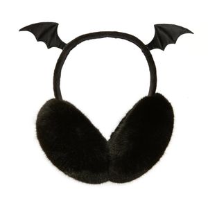 Bonito de pelúcia preto morcego asa quente earmuffs gótico feminino lolita menina escura mais quente muff fold orelha capa adorável acessórios de halloween 240127