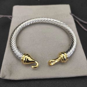 Dy American Luxury Fashion Brand Jewelry Cable Hoop Bracelet in Sterling 925 Silver Womens 7mm Golden Hook Bracelet240125