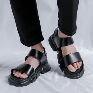 Sandals Summer High Quality Thick Sole Open Toe Men's Business Beach Platform Comfortable And Breathable Leather Shoes