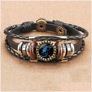 Charm Bracelets Update 12 Sign Horoscope Glass Cabochon Bracelet Mtilayer Wrap Wristband Cuff Women Fashion Jewelry Gift Drop Deliver Dhjdg