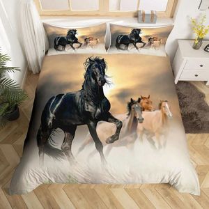 Conjuntos de cama Domineering Galloping Horse Impresso Conjunto de capa de edredão 3D Luxo com fronha Quarto Quilt Covers 2/3pcs Queen Size