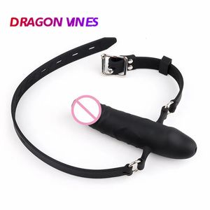 Silicone Open Mouth Gag Dildo Oral Fixation Strap On Slave Harness Bondage Erotic Goods For Adult Sex Toys For Couple Bdsm Games 240130