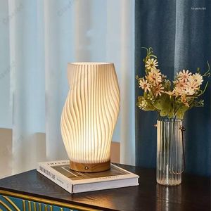 Table Lamps 7W Wood Lamp For Bedroom USB Rechargeable Bedside Stepless Dimmable LED Desk Light Home Christmas Decoration