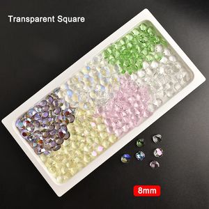 8mm ispermeabel fett fyrkantig nagelkonst vatten diamant transparent glas kristall mix färg manikyr diy dekoration 30/100 st 240202