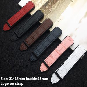 스트랩 여성 및 시계 액세서리를위한 새로운 다채로운 가죽 실리콘 watchband 15 21mm 벨트 18mm 버클 로고 on240r