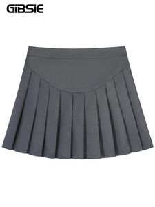 Gibsie Plus Size Women Pleted Flaist Spódnica Kawaii Casual School Koreańska spódnica A Grey Black Mini spódnice dla dziewcząt 240126