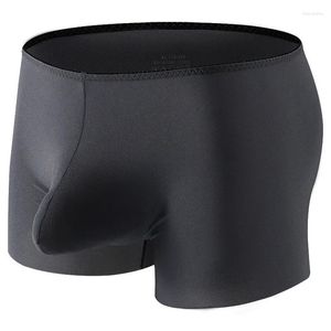 Cuecas masculinas shorts u convexo bolsa roupa interior boxer briefs de seda gelo calcinha bulge natação sleep bottoms troncos