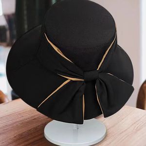 Summer Women Bow Tie Fashion Wide Large Brim Sun Hat Outdoor Beach Fisherman Cap UV Proof Protection Bucket Gift 240125