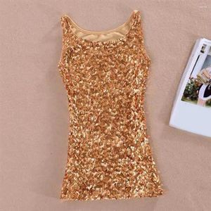 Active Shirts Women Summer Vest Top Shiny Sequin Sleeveless O Neck Slim Fit Soft Pullover Elastic Sparkling Stage Show Performance Tank