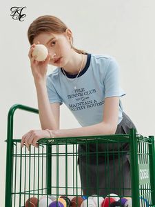 Kvinnors T-skjortor Fsle enkel färgkontrast All-Match kortärmad t-shirt för kvinnor Sommaren Ly Letter Print Sports Round Neck Top Female
