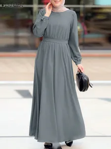 Etniska kläder zanzea eleganta kvinnor islamisk mode långärmad solid muslimska abaya maxi klänning ramadan kalkon hijab klänningar robe femme