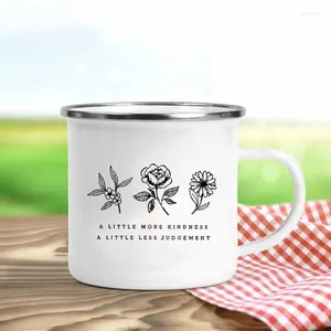 Mugs No Rain Flower Printed Mug Creative Coffee Tea Enamel Cup Drinks Dessert Milk Camping Vacation Handle Drinkware Gift