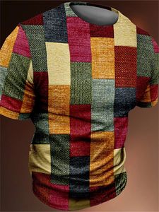 ヴィンテージメンズTシャツ3DファッションパッチワークプリントTシャツ特大のカジュアルな短袖の夏通りの男性衣料品Tシャツ240202
