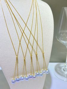 23020404 Collana lunga di gioielli con perle da donna Akoya 7-8mm Perla sirena grigia lunga Au750 Oro giallo 18k con doppio pendente a catena con ciondolo classico, deve avere un'idea regalo