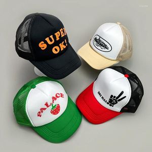 Ball Caps Cruise Anime Strawberry Letter Print Half Mesh Sunshade Breathable Baseball Hats Men Women Versatile Fashion Personal