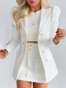 سترة ألوان صلبة طويلة الأكمام مع Supiece Twopiece Suit Tailleur Femme Blazer و Press 240202