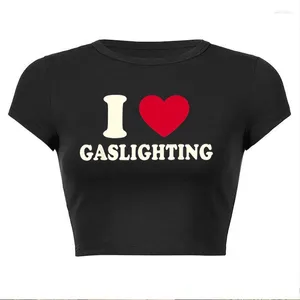 Women's T Shirts Red Heart I Love Gaslighting Vintage Aesthetic Crop Tops Short Sleeves Casual Baby Tee Y2k Fashion Printed Ladies T-Shirt